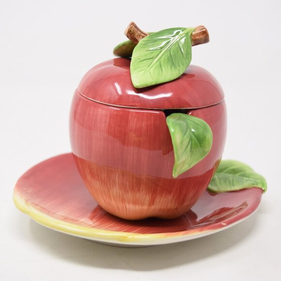 VTG Apple Shaped Jam Jar Lid Plate Spoon Cottagecore Farmhouse Granny Condiment - Picture 5 of 15